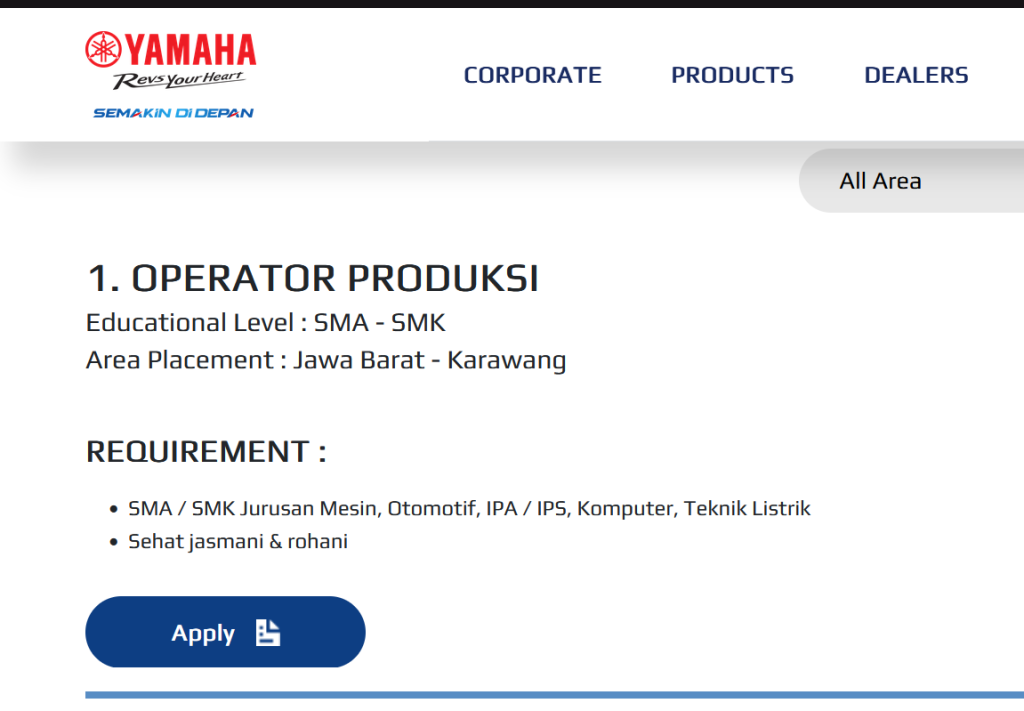 Lowongan Kerja PT Yamaha Indonesia Motor Manufacturing 2025